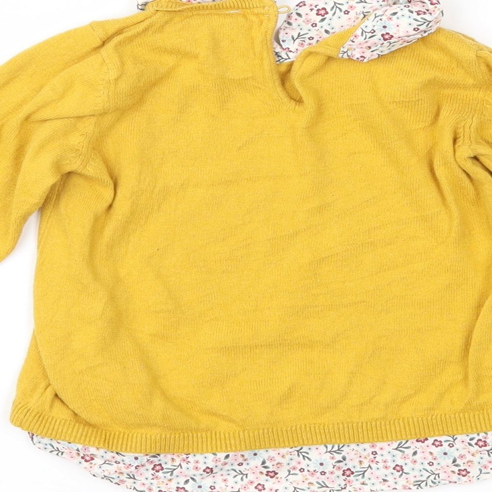 Brand and care label for H&M girls’ yellow floral knit jumper, size 3, years