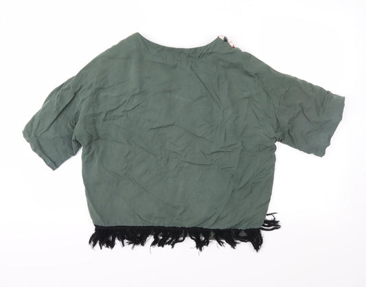 Cherry Womens Green Geometric Basic Blouse Size 12