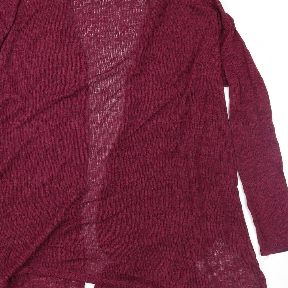 Brand and care label for H&M women’s purple taffeta cardigan jumper, size S