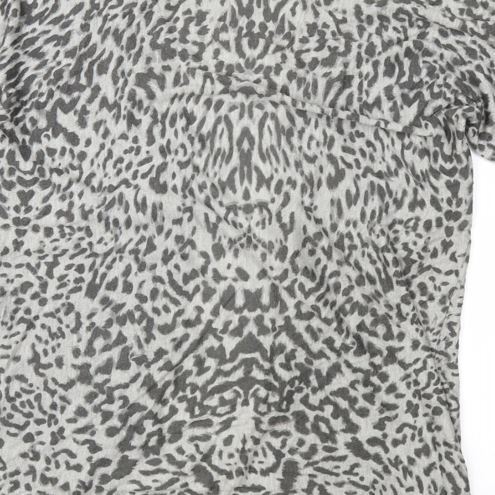 Brand and care label for H&M women’s grey animal print knit cardigan jumper, size S