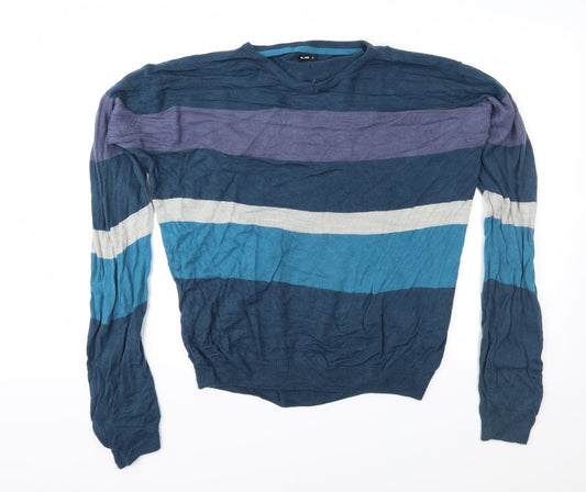 Bling Mens Blue Striped Knit Pullover Jumper Size L