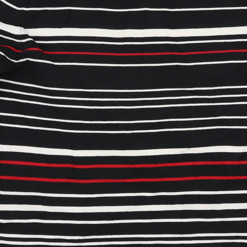Brand and care label for For Women women’s black striped jumper, size UK 12