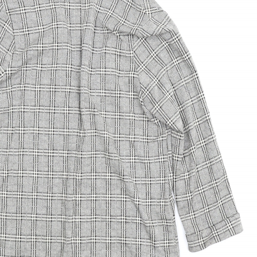 Brand and care label for New Look women’s grey plaid jacket, size UK 10