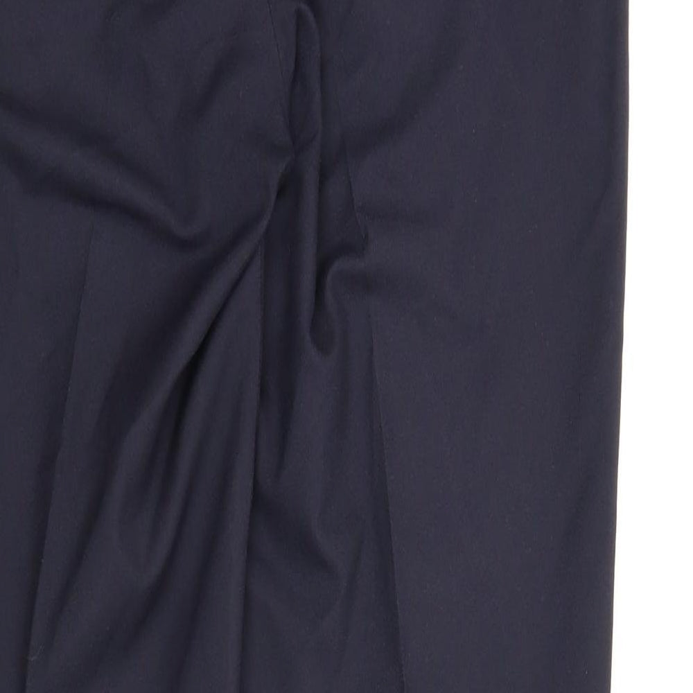 Brand and care label for Next men’s blue carpenter trousers, size 32, in, 26-inch leg