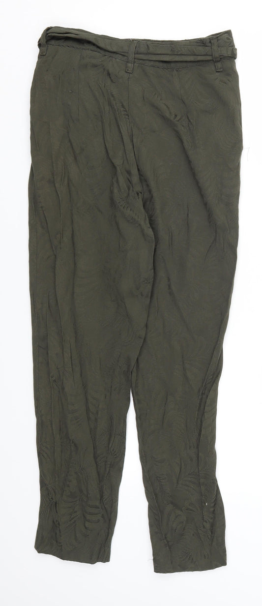 H&M Womens Green Trousers Size 8 L24 in - Leaf Print