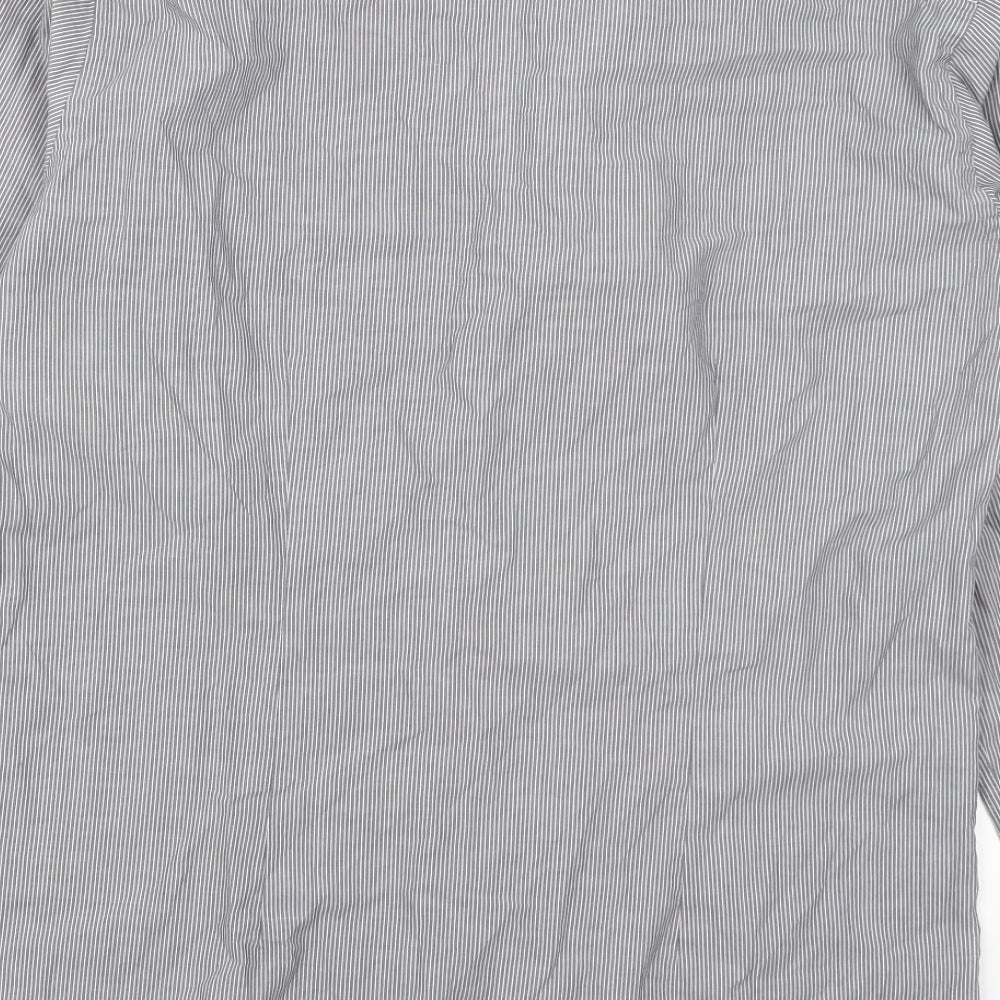 Brand and care label for Cedarwood State men’s grey striped button-up, size 15.5