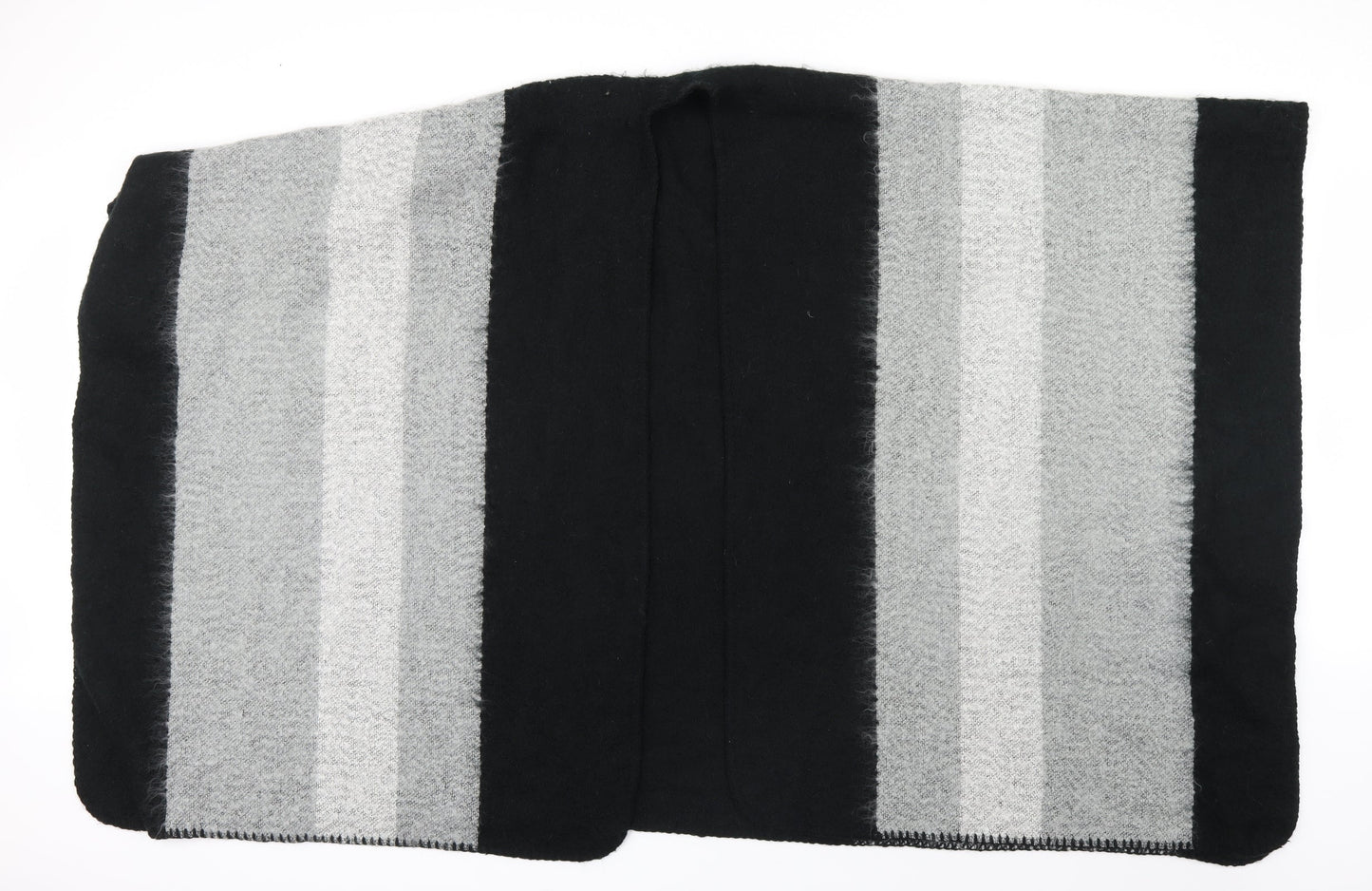 Additional front view of Preworn women’s black striped knit shawl/wrap