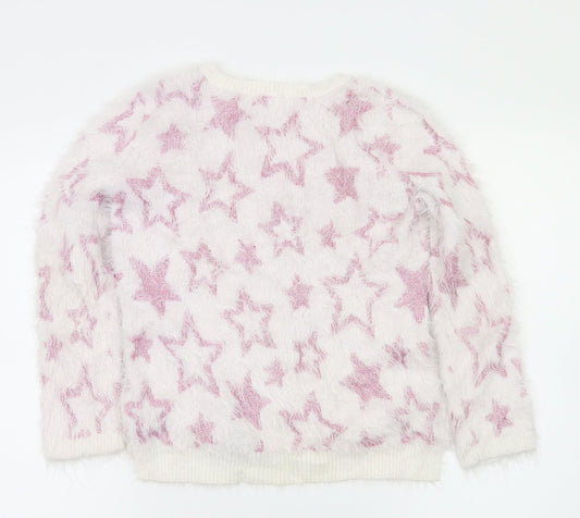 H&M Girls Pink Argyle/Diamond Pullover Jumper Size 9-10 Years