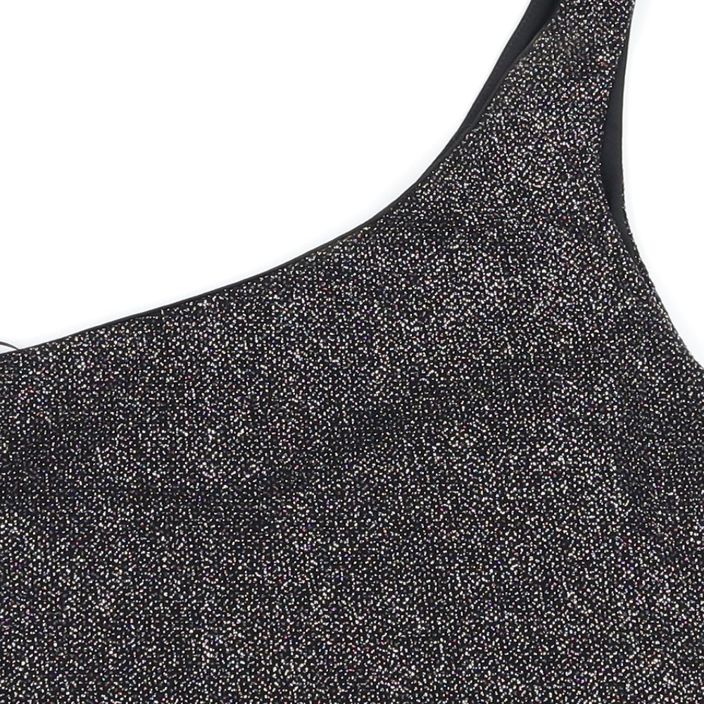 Brand and care label for Topshop women’s black basic t-shirt, size UK 10