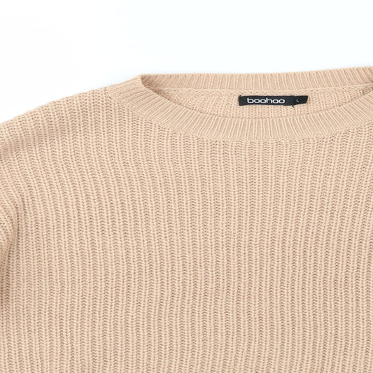Boohoo Womens Beige Knit Pullover Jumper Size L - Cropped