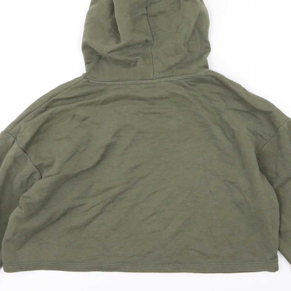 Brand and care label for Divided by H&M women’s green jersey pullover hoodie, size S, - cropped