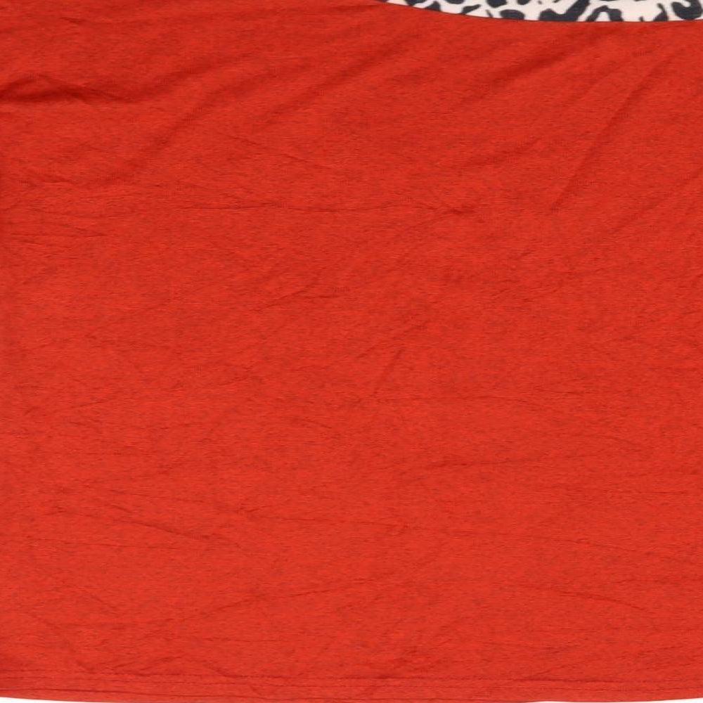 Brand and care label for Preworn women’s red jumper, size L, - heart animal print
