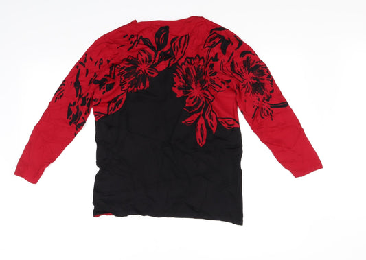 EWM Womens Red Floral Pullover Jumper Size M