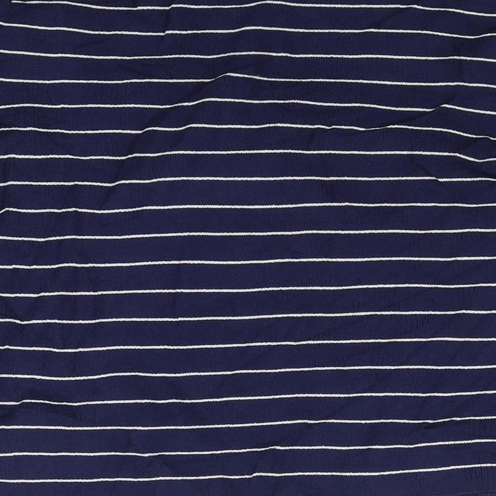 Brand and care label for ASOS women’s blue striped jumper, size UK 8