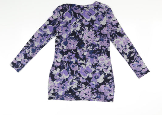 m&S Womens Purple Floral A-Line Size 8