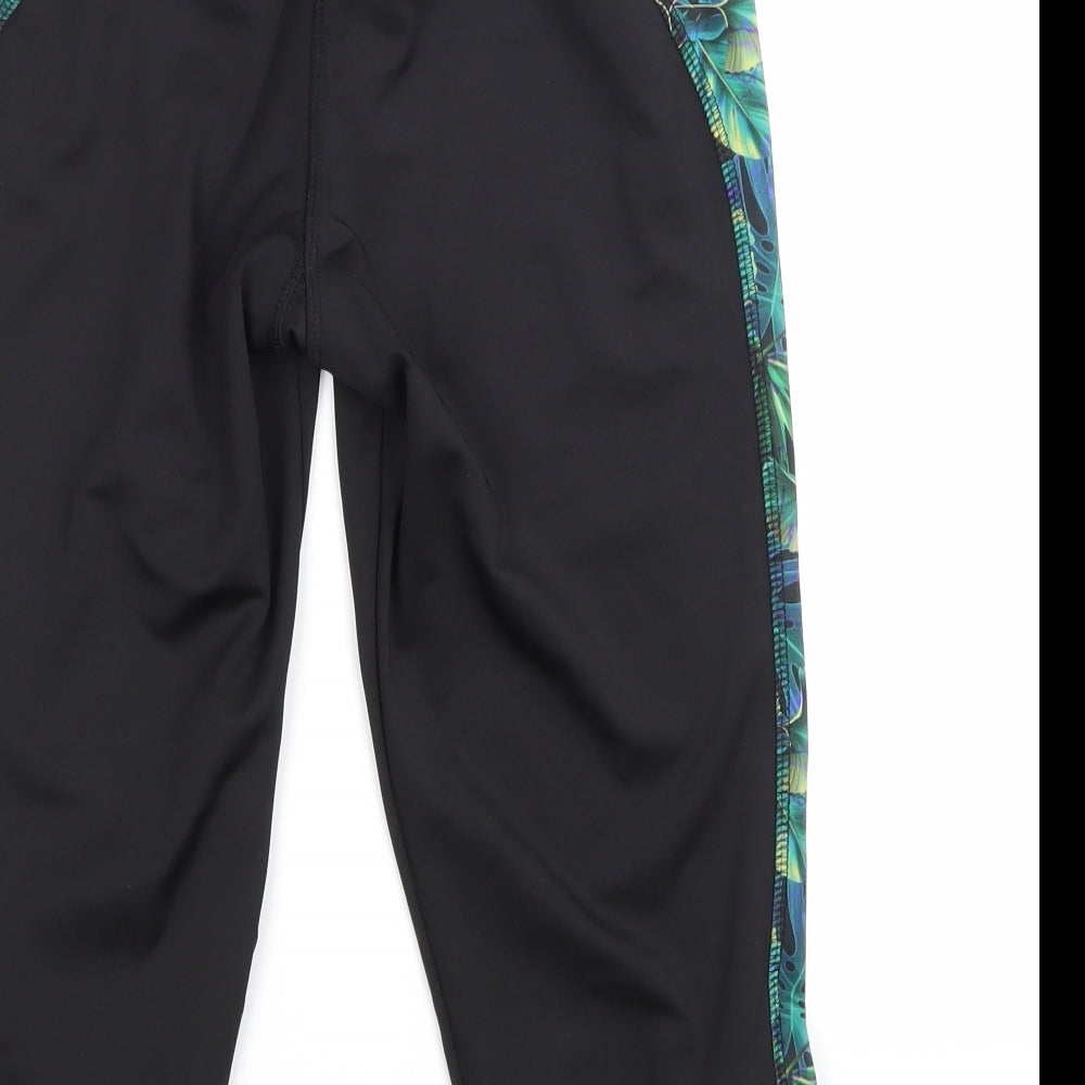Brand and care label for Active women’s black floral athletic shorts, size UK 10