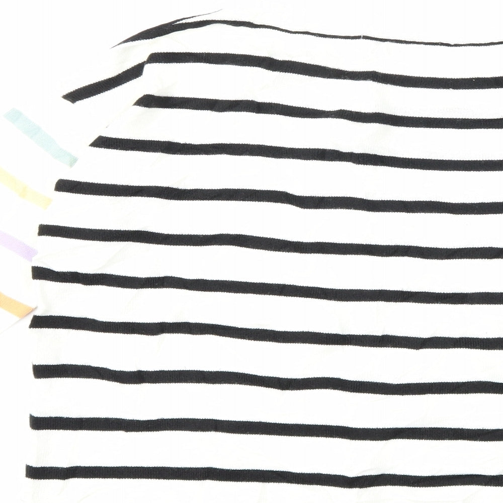 Brand and care label for Next women’s white striped knit jumper, size UK 8