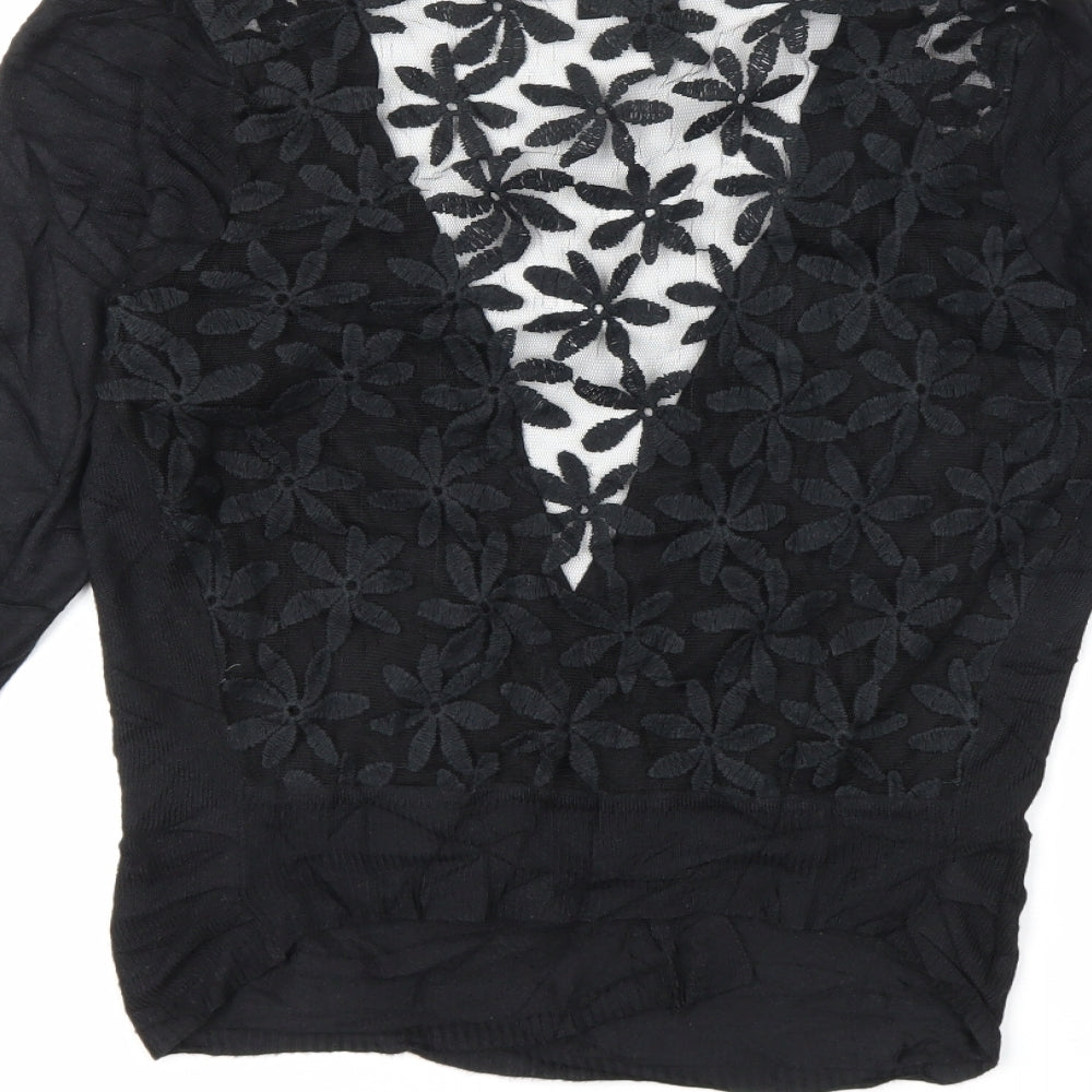 Brand and care label for izabel women’s black knit cardigan jumper, size UK 8