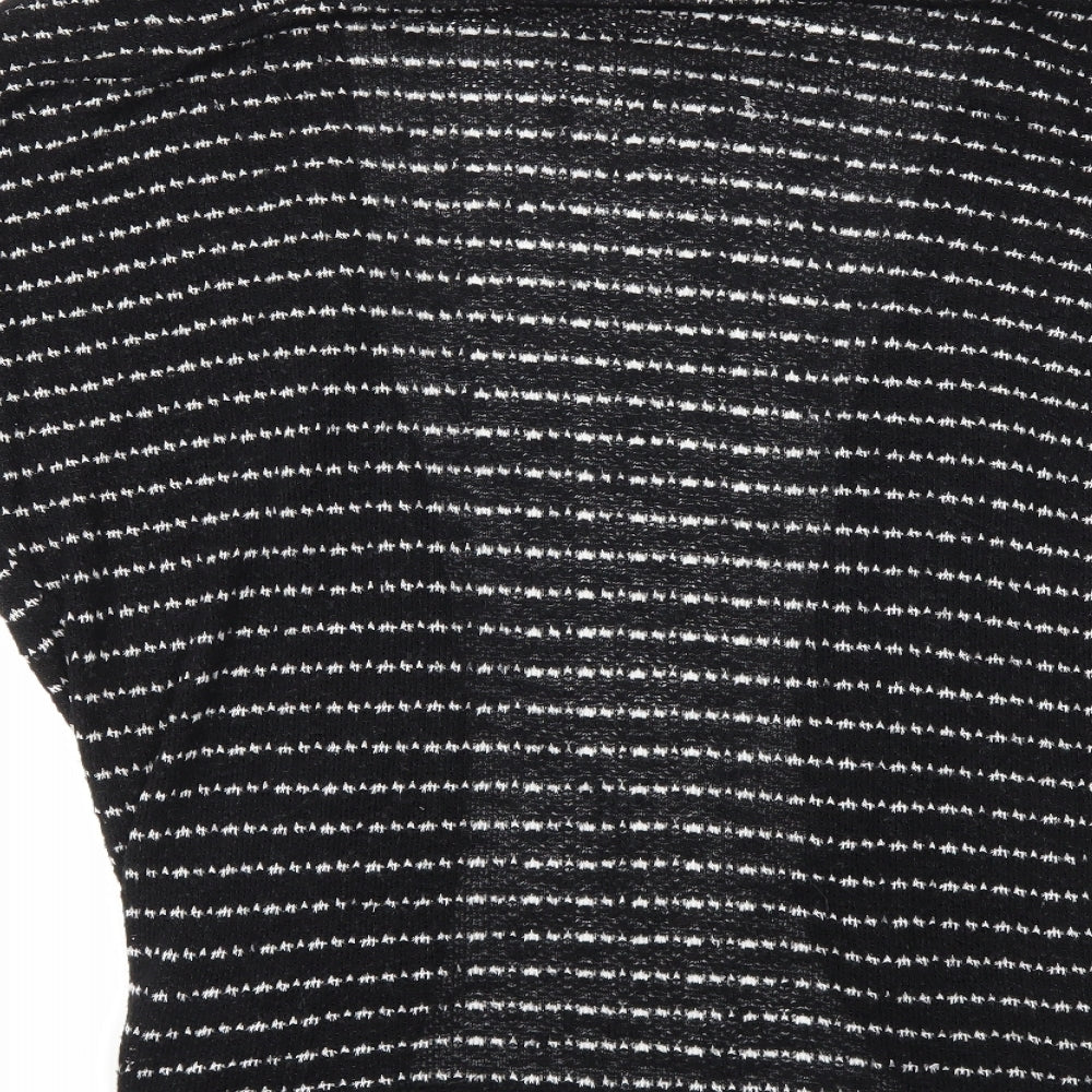 Brand and care label for Urban Outfitters women’s black striped knit cardigan jumper, size L