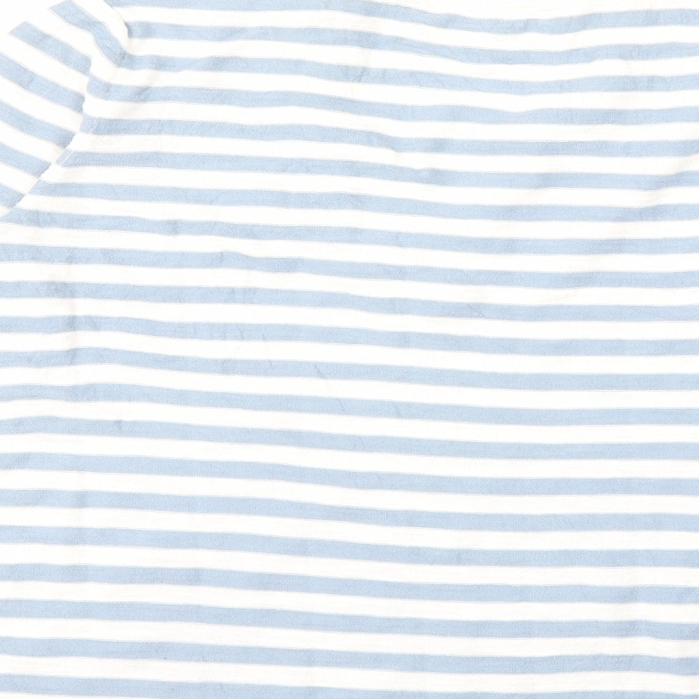 Brand and care label for LOFT women’s blue striped knit jumper, size M
