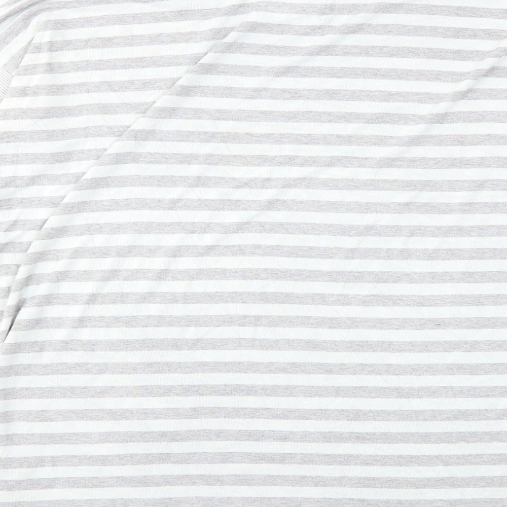 Brand and care label for post card women’s blue striped knit jumper, size L