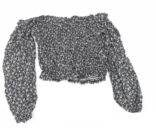 New Look Womens Black Floral Basic Blouse Size 8