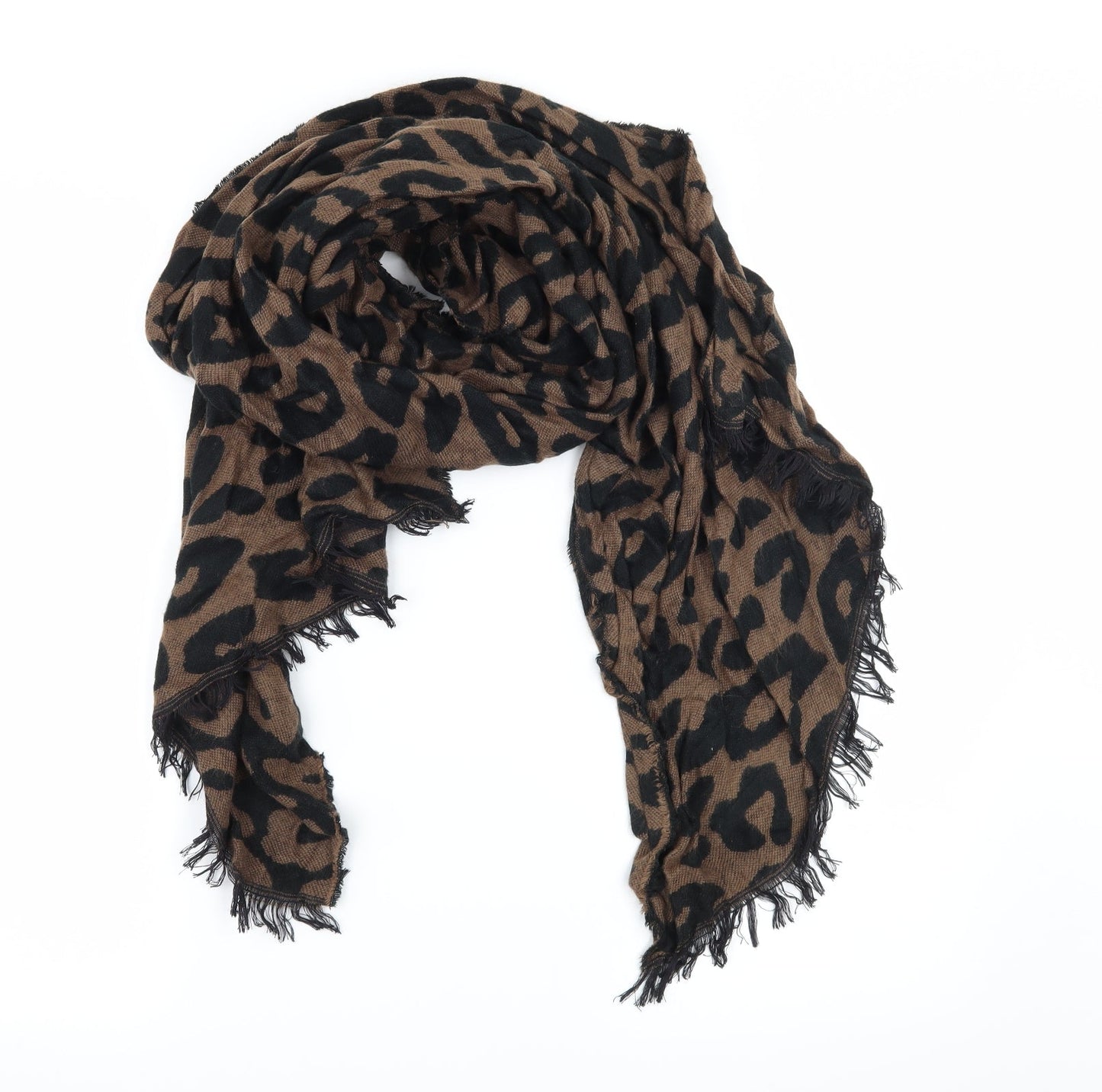 Front view of Preworn women’s brown animal print knit scarf