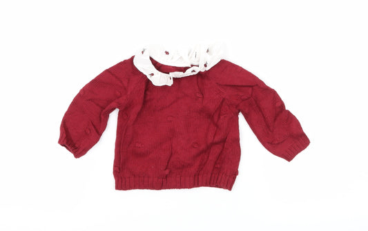 Additional front view of Nutmeg girls’ red knit jumper, size 0-3, months