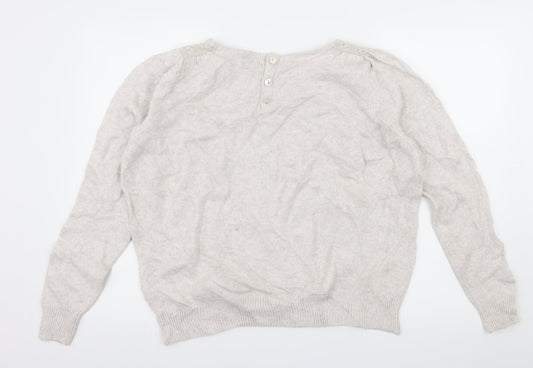 Marks and Spencer Womens Ivory Knit Pullover Jumper Size 16 - Crochet detail