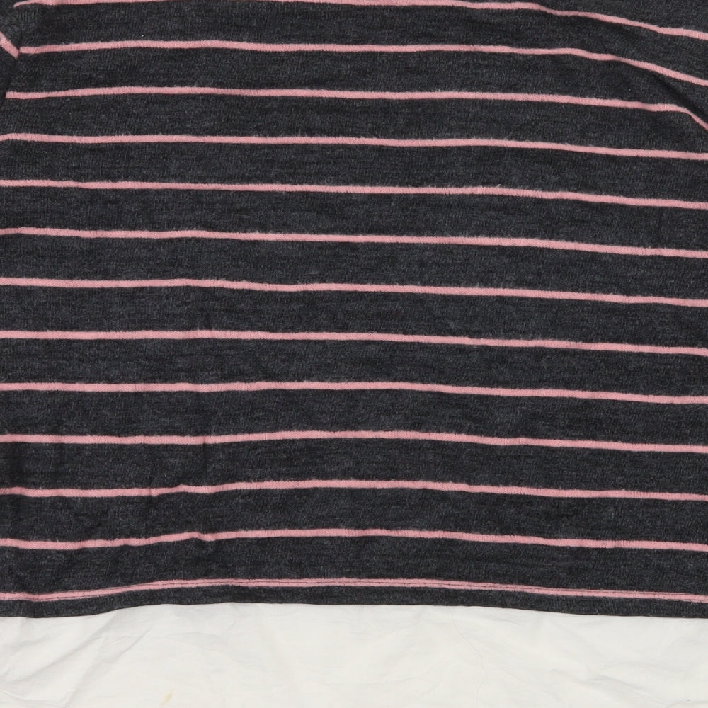 Brand and care label for Here + There girls’ green striped knit jumper, size 13-14, years