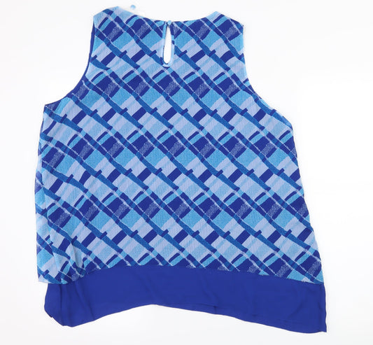 Wonder Womens Blue Check Basic Blouse Size 16