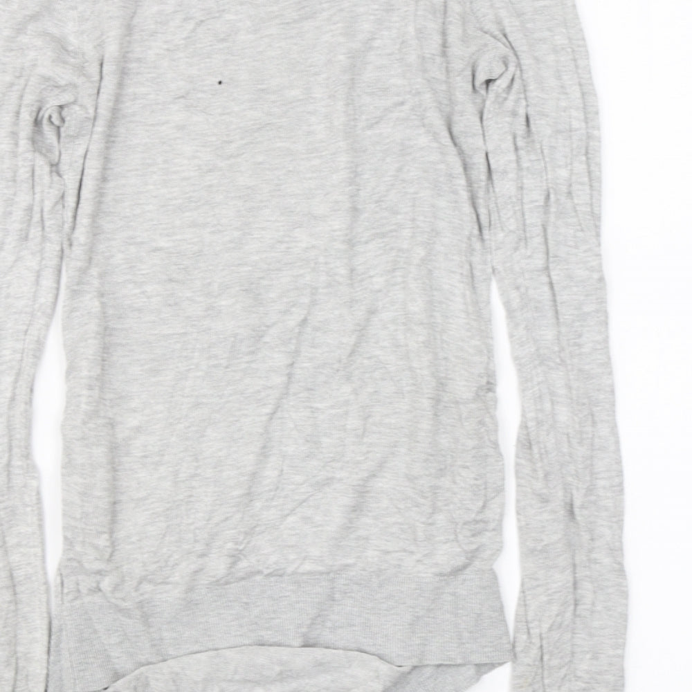 Brand and care label for H&M women’s grey jumper, size S