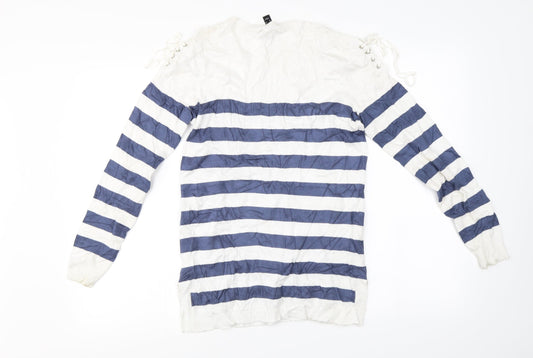 Attitudes Womens White Striped Pullover Jumper Size XS