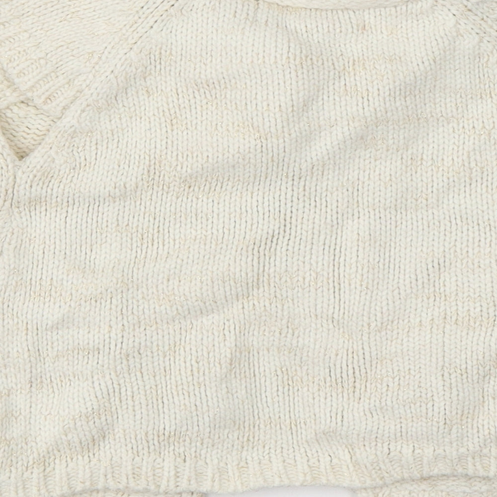 Brand and care label for a 58 girls’ girls ivory cardigan jumper, size 3, years