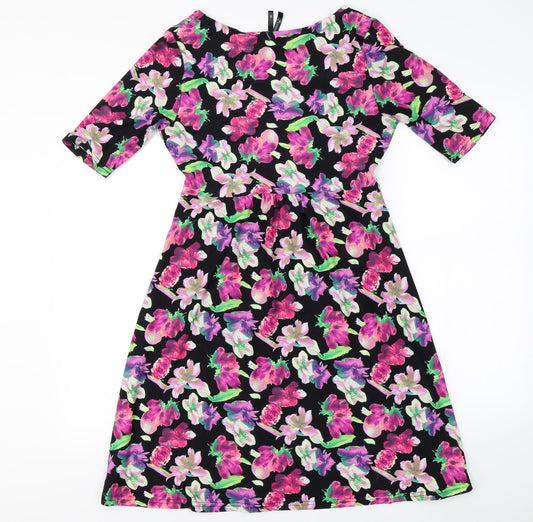 pistcachio Womens Black Floral A-Line Size S