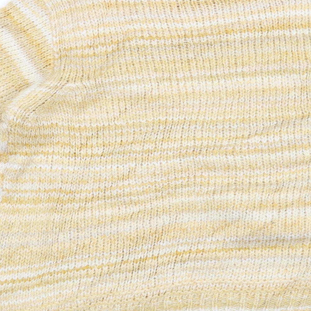 Brand and care label for Next women’s yellow striped jumper, size UK 14