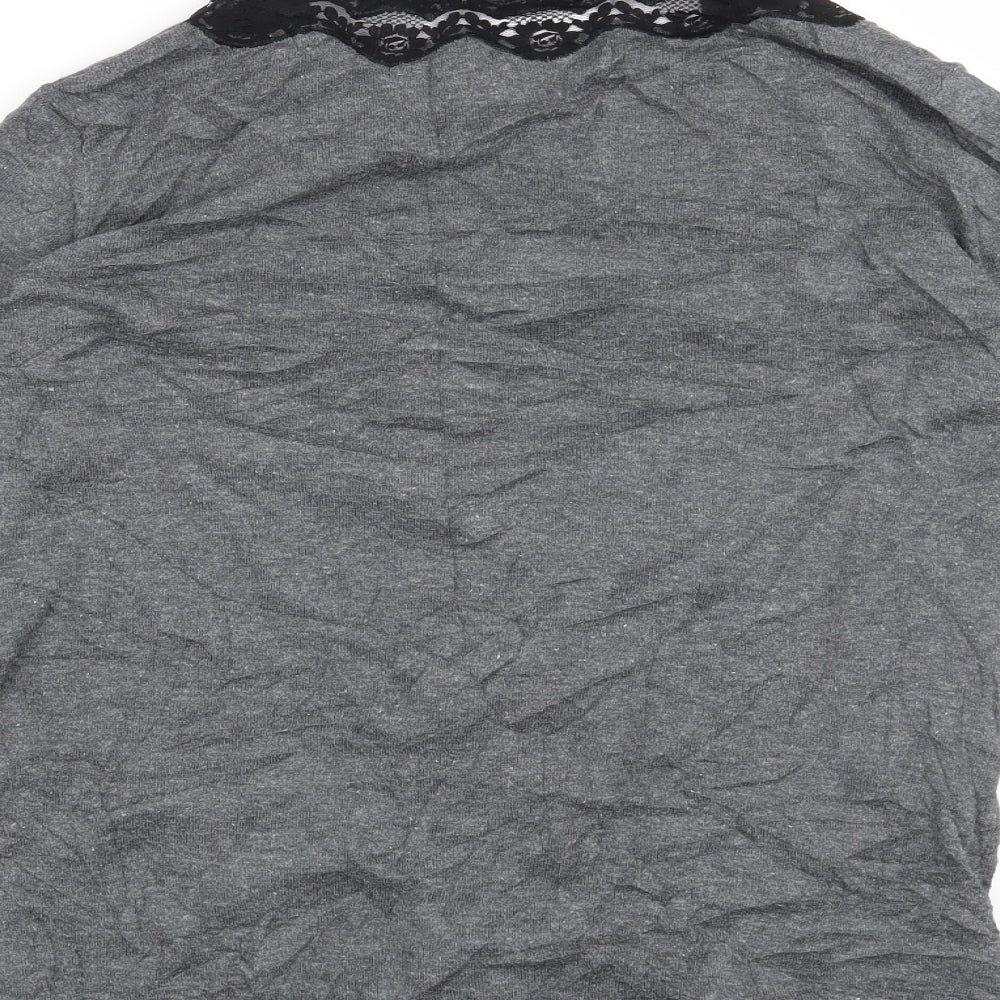 Brand and care label for Lux women’s grey cardigan jumper, size L
