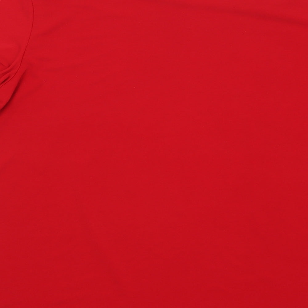 Brand and care label for Susan Graver women’s red basic t-shirt, size S
