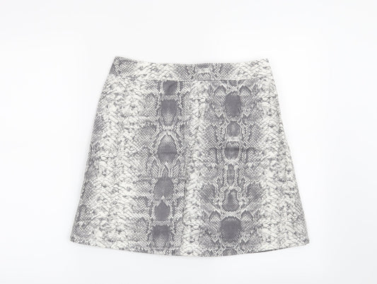 New Look Womens Grey Animal Print Mini Skirt Size 10