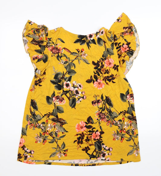 Belle Du Jour Womens Yellow Floral Basic T-Shirt Size XL