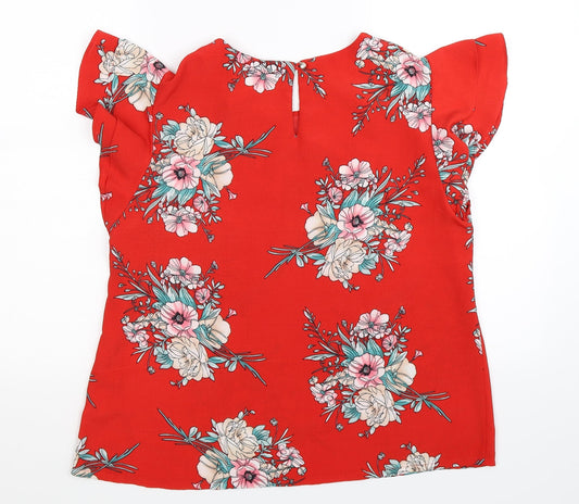 Yumi Womens Red Floral Basic Blouse Size 14