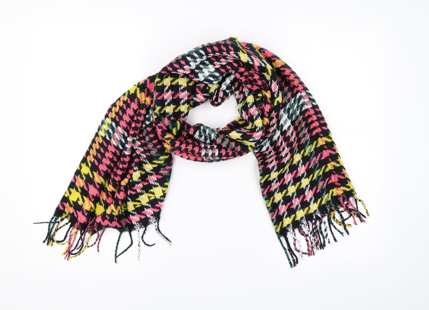 Front view of Preworn women’s multicoloured check knit scarf