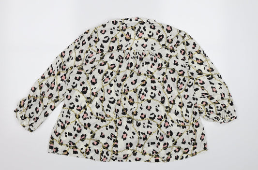 Papaya Womens White Animal Print Chiffon Basic Blouse Size 8