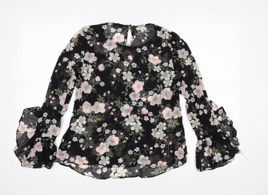 New Look Womens Black Floral Chiffon Basic Blouse Size 6