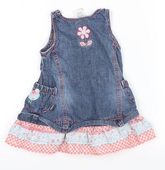 Pumpkin Patch Girls Blue Plaid A-Line Size 3-6 Months - Flowers