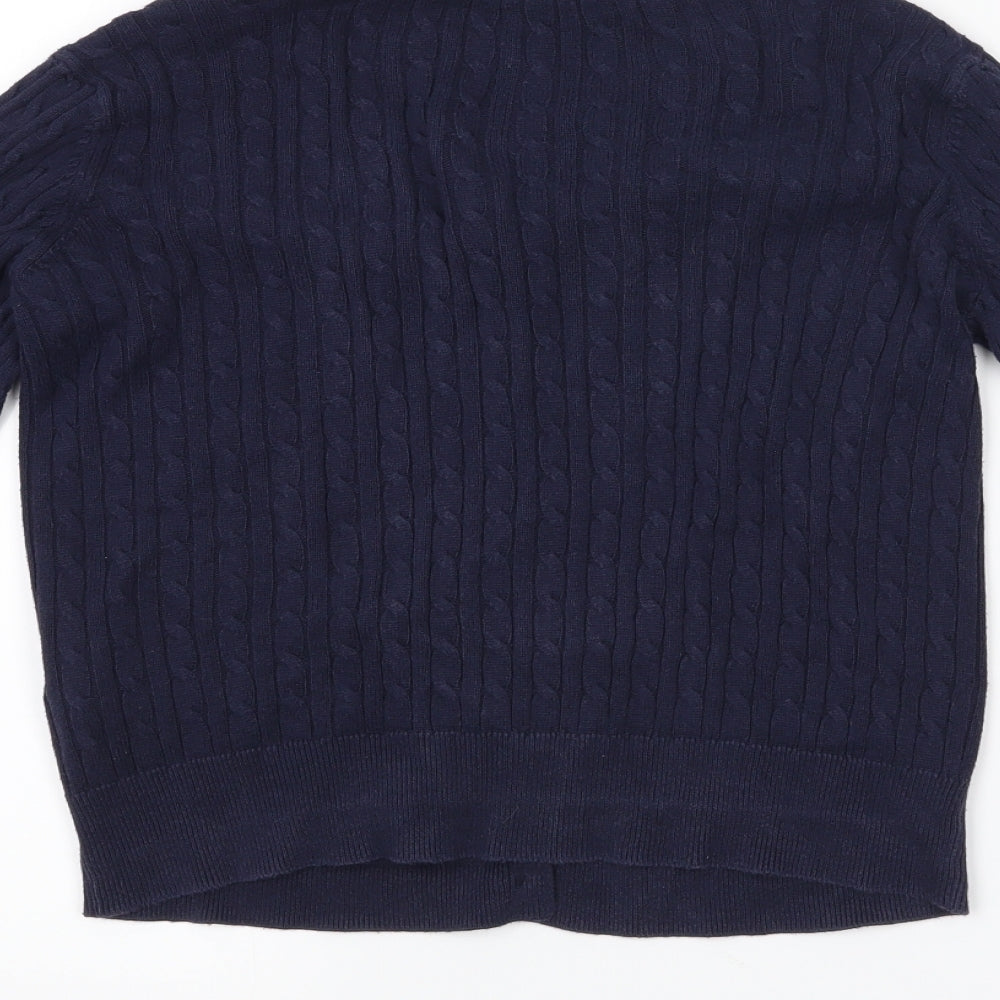 Brand and care label for Gap kids girls’ blue cardigan jumper, size L