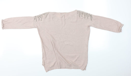Warehouse Womens Pink Pullover Jumper Size M - Studs on sholder