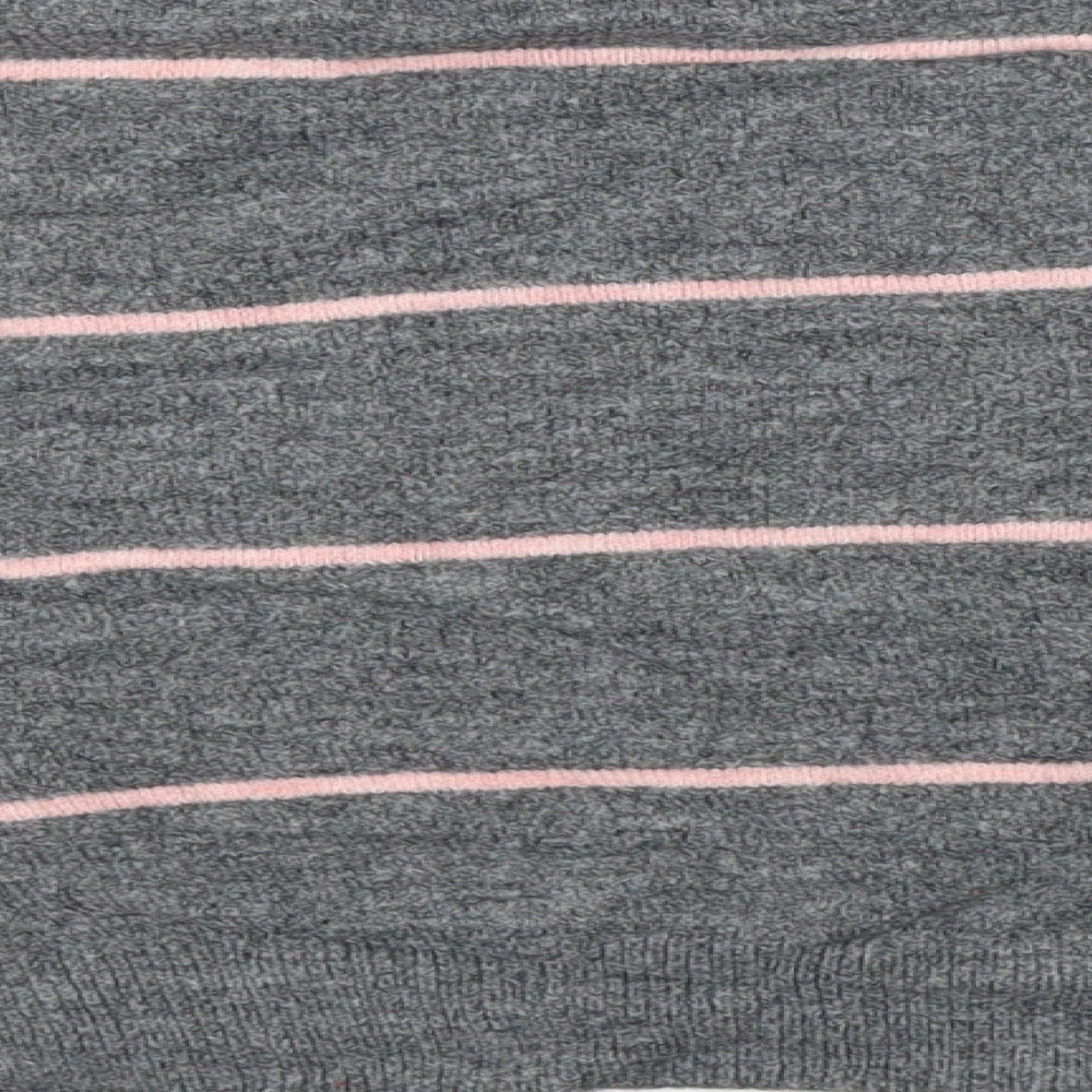 Brand and care label for H&M women’s grey striped jumper, size XS