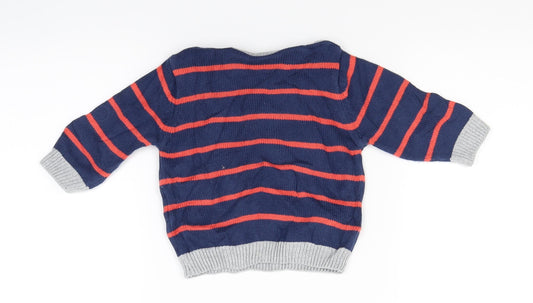 Marks and Spencer Blue Striped Knit Henley Jumper Size 3-6 Months - Star