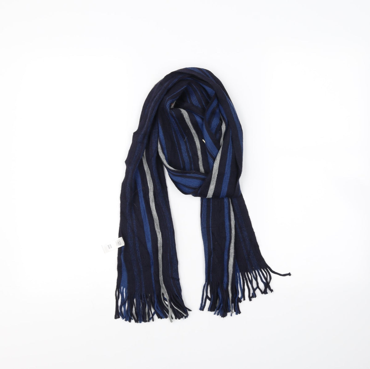 Front view of Sand stone men’s blue striped scarf one size